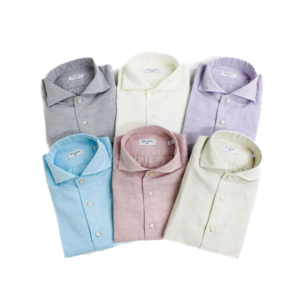 ハンド7工程 ワンピースカラー カジュアルシャツ（6色）